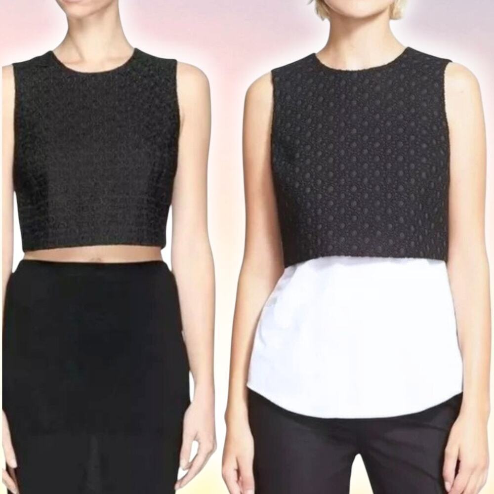 NWT THEORY Yuranda Black Eyelet Tank w/ Convertible Snap Shirt Tail Hem Sz XS